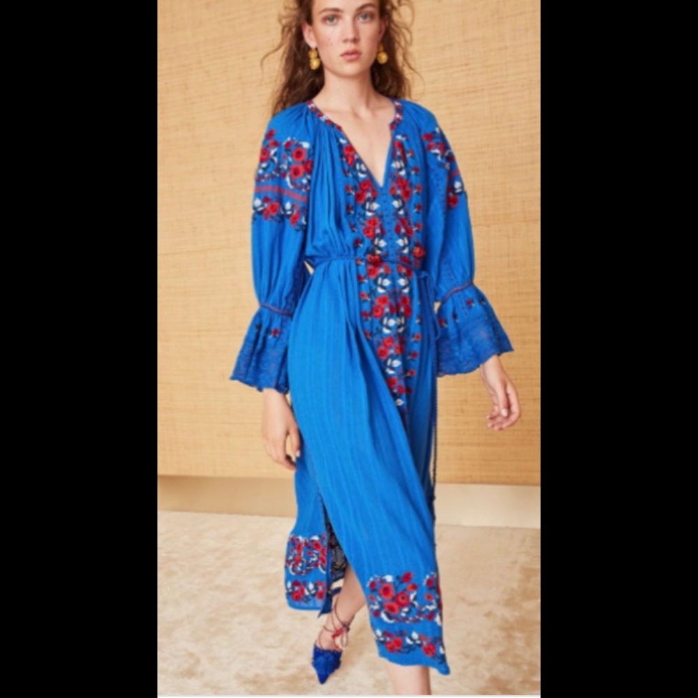 ULLA JOHNSON Filia Embroidered Blue Dress Sz 6 NWT